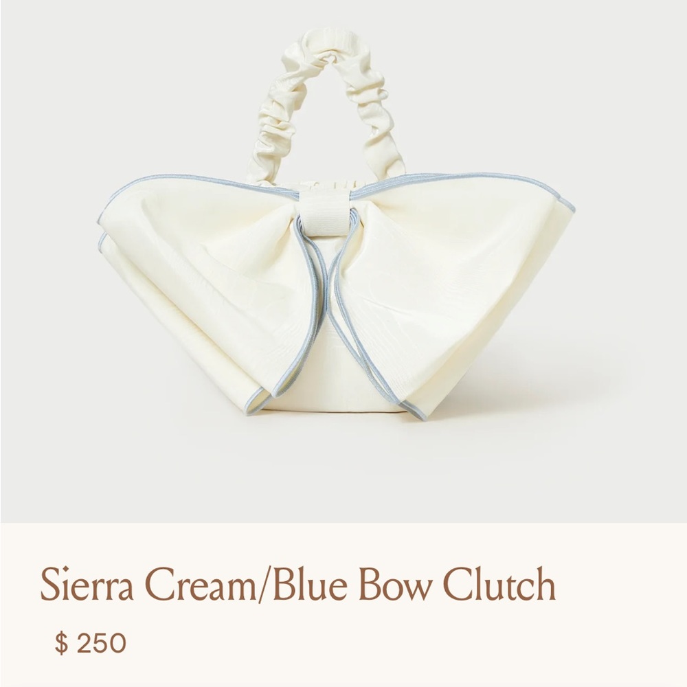 Loeffler Randall Cream and Blue Bow Clutch